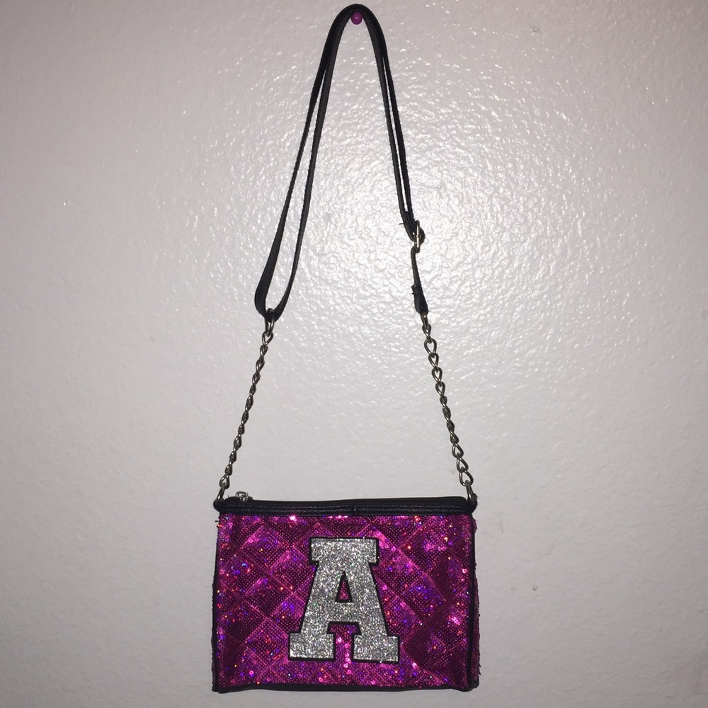 Justice Letter A Pink Sequin Crossbody Bag/Purse